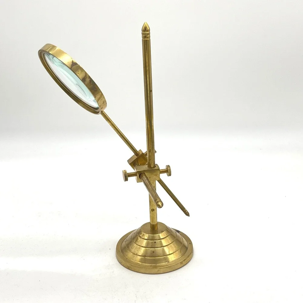 Vintage‎ Solid Brass Adjustable Magnifying Glass Stand Desk Accessory Scientific